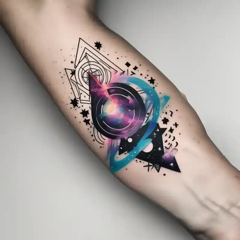 A wrist tattoo in a format of a cloud with the bracelet orientation and inside of this cloud I want galaxy stars and planets – Geometric, Vibrant color